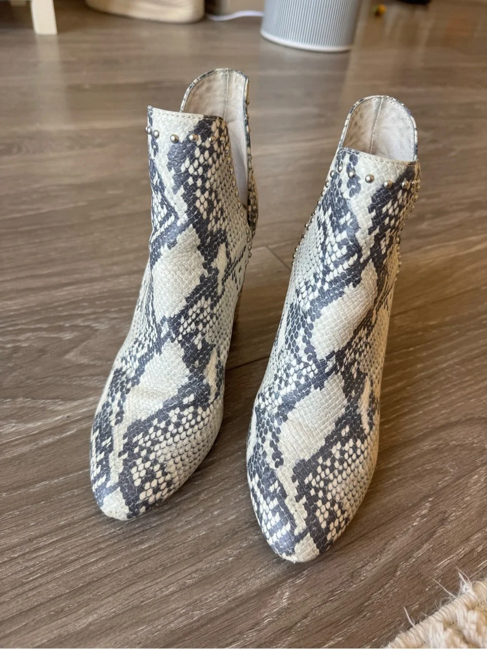 Steve Madden Snake-Print Cutout Ankle Booties - Black & Cream